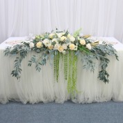 White And Gold Striped Table Runner